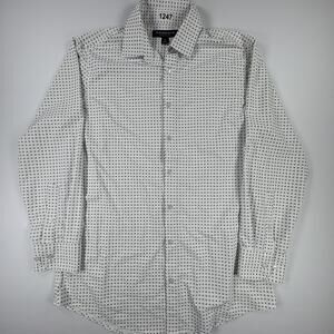 Mizzen+Main Performance Dress Shirt Mens Medium White Polka Dot Trim Fit LS